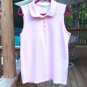 Lanesboro Pink Collared sleeveless preppy Polo Top Sz L